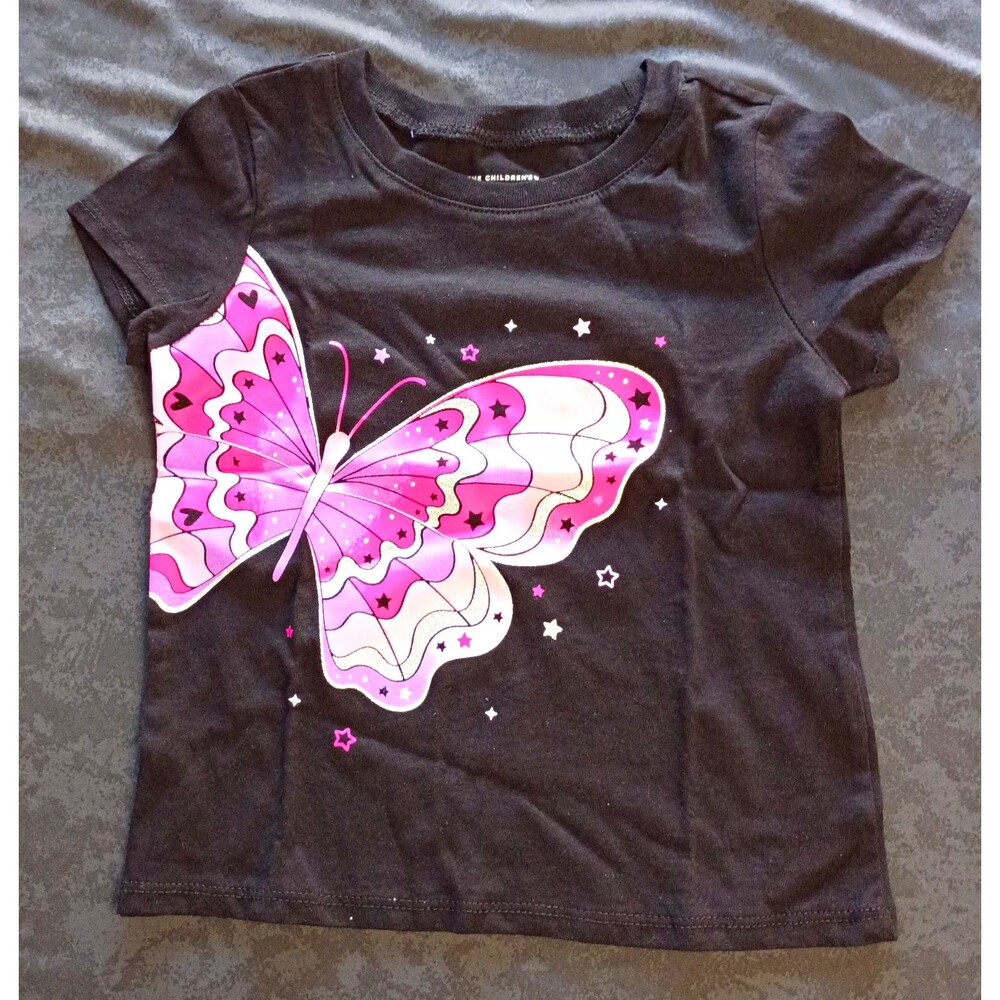 The Children's Place Girls 3T Black Crew Neck Short Sleeve Butterfly Graphic Tee